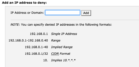 Blocking IP addresses in cPanel