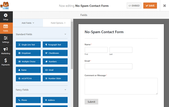 The default Simple Contact Form