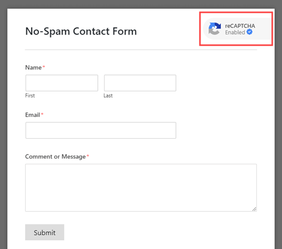 The contact form with reCAPTCHA logo