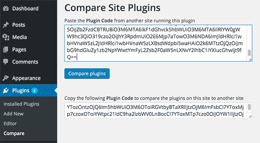 Paste plugin code on the other WordPress site for comparison