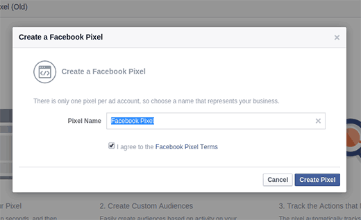 Enter a name for Facebook Pixel