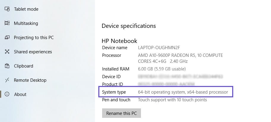 device specifications