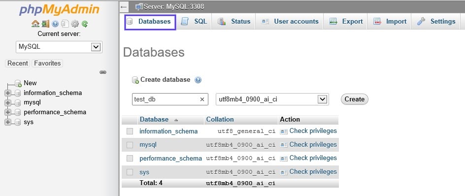 phpmyadmin databases