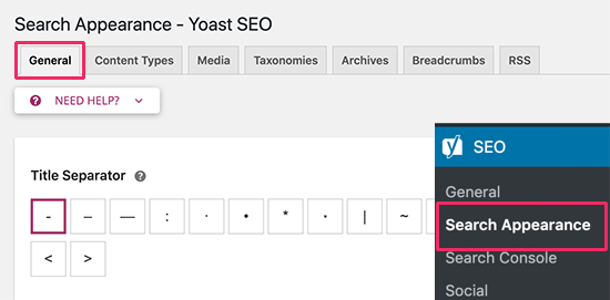 Search appearance settings in Yoast SEO