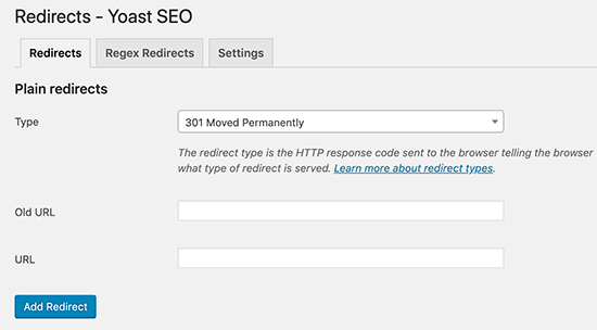 Redirects manager in Yoast SEO