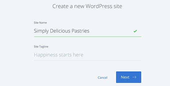 Provide a site title for your new WordPress site