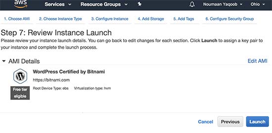 Review instance settings and launch
