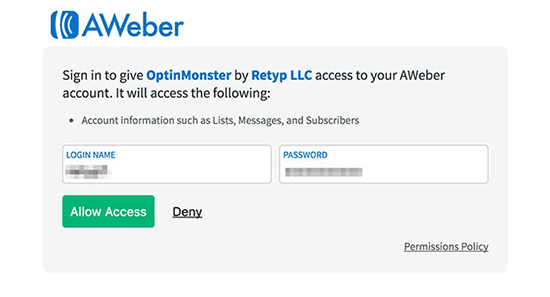 AWeber allow access