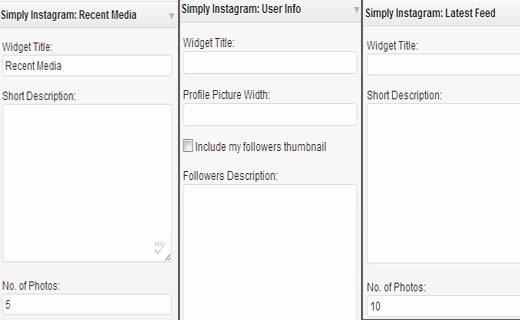 Configuration options for instagram widgets