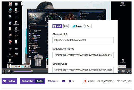 Getting embed code for your Twitch stream