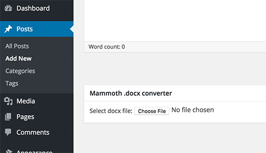 Mammoth docx converter in WordPress
