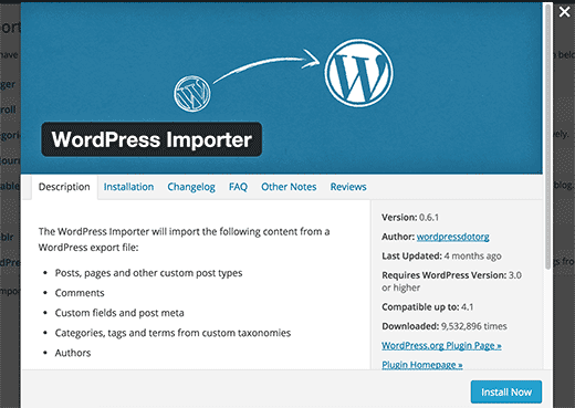 Importing WordPress using XML export file