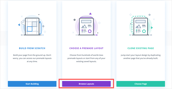 Choose the premade layout option in Divi