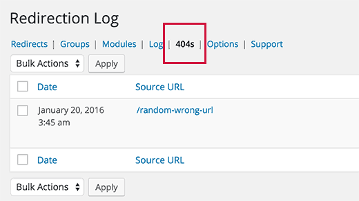 Track 404 errors in WordPress with Redirection plugin