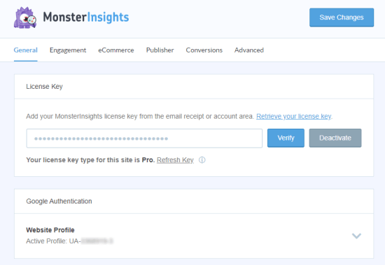 Enter your license number into MonsterInsights