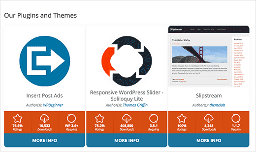 Preview of plugin and theme info cards in WordPress