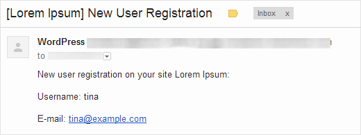 New user notification email
