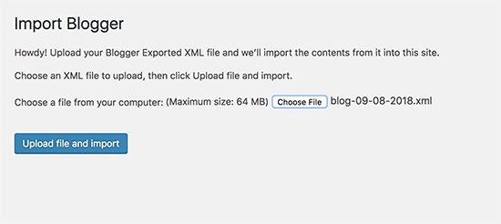 Upload the file to import