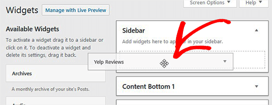 Add Yelp reviews widget in sidebar