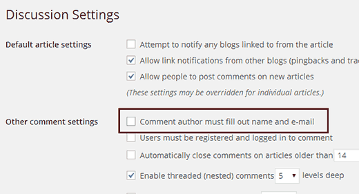 Disable name and email address as required fields in WordPress comment form