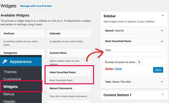 Adding most favorited posts widget to a sidebar