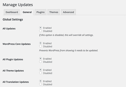 Global update settings