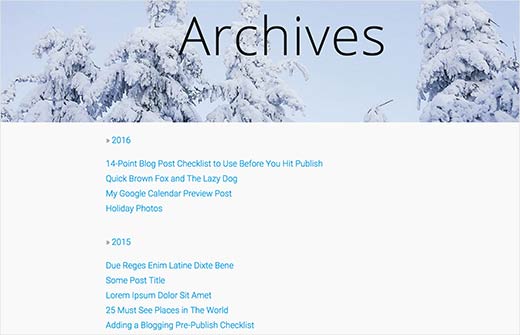 Collapsible yearly archives showing all posts in WordPress