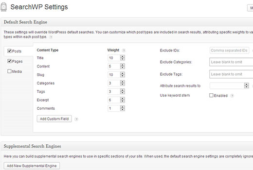 SearchWP Settings Screen