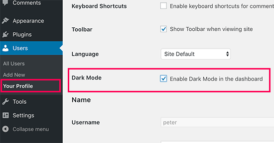 Enable dark mode