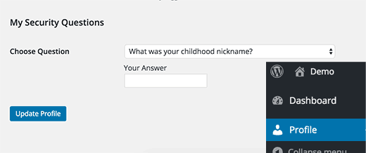 Users can select a question and add answer on their profile edit page