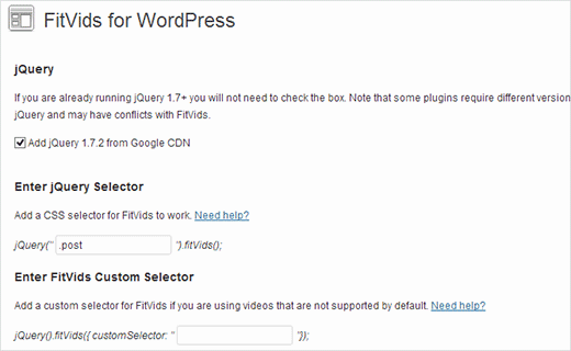 FitVids for WordPress plugin settings
