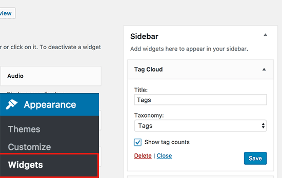 Default tag cloud widget in WordPress