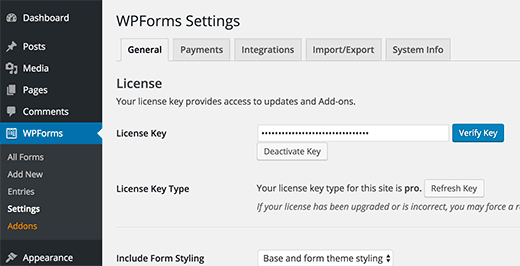 Verify WPForms License