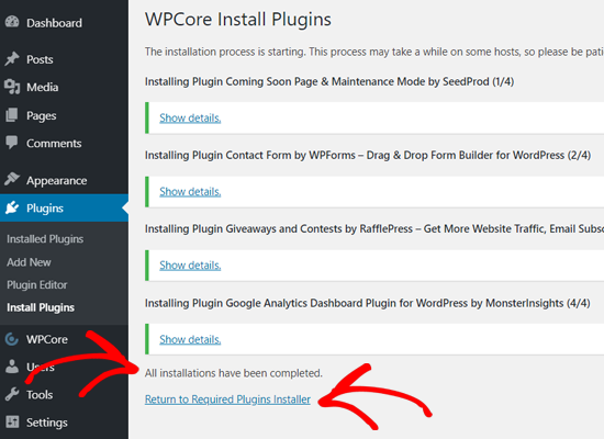 All Plugins Installed in WordPress with WPCore