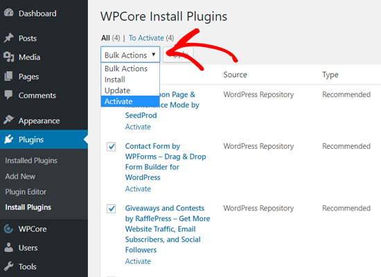 Activate Plugins in Bulk with WPCore