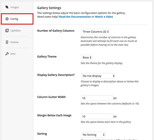 Configuring gallery settings