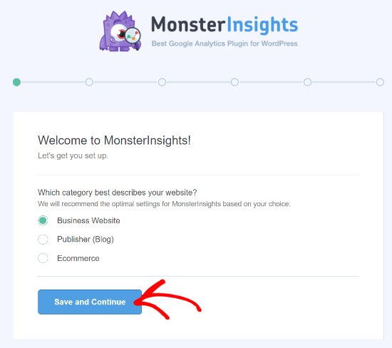 Select Website Category on MonsterInsights