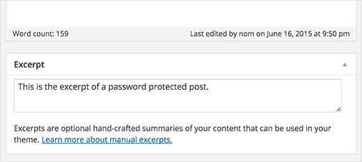 Showing excerpt for a password protected post in WordPress