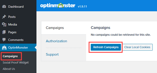 Click the Refresh Campaigns button to see your new campaign listed in your WordPress admin