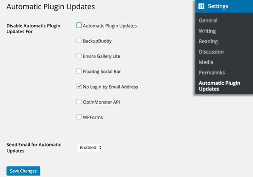 Exclude plugins from automatic update