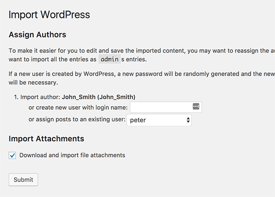 Import authors and media attachments