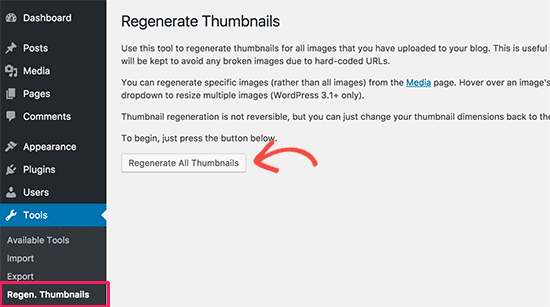 Renerate all thumbnails in WordPress