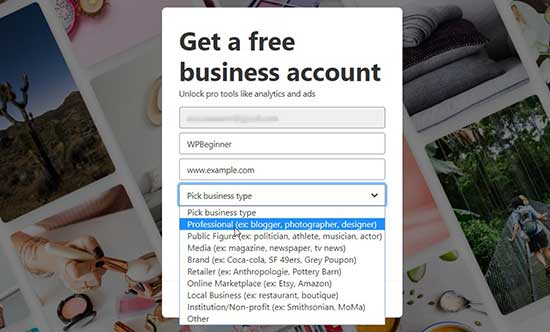 Add business information on Pinterest