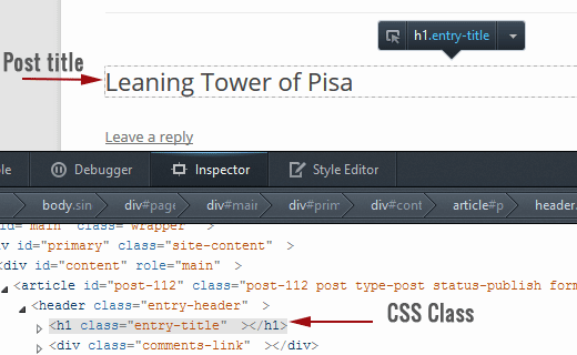 Finding CSS class used for an element