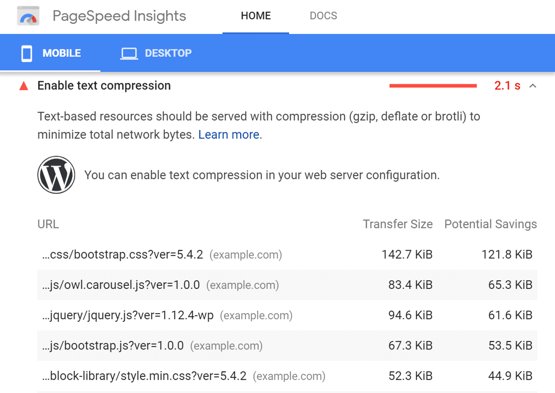 “Enable text compression” warning in Google PageSpeed Insights