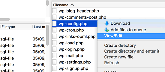 Editing wp-config.php file via FTP