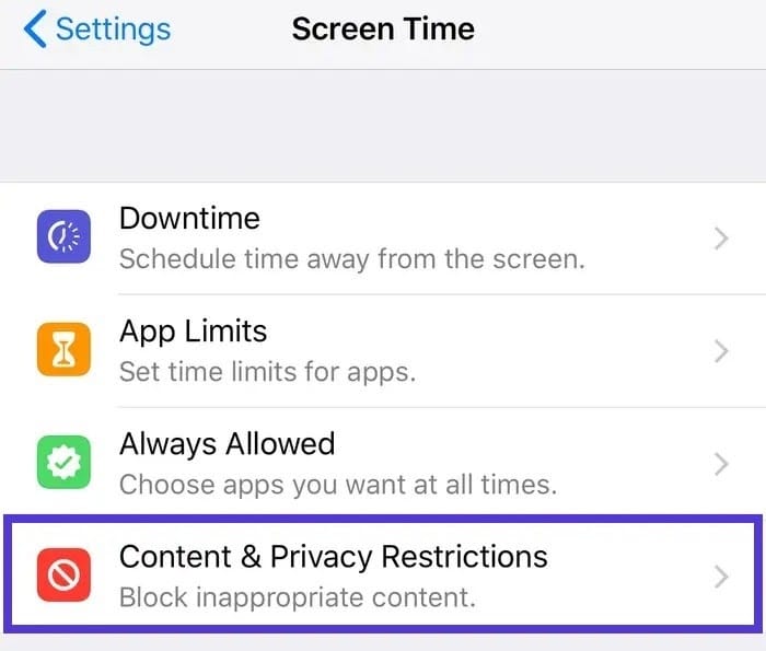 iphone settings content and privacy