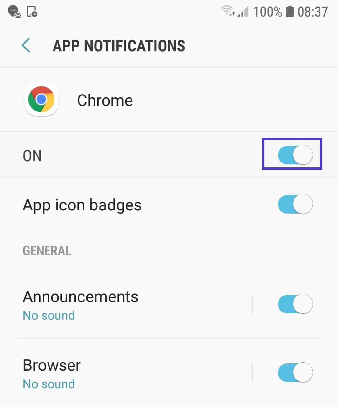 chrome mobile app notifications