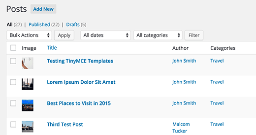 Featured image column on the posts screen in WordPress admin area