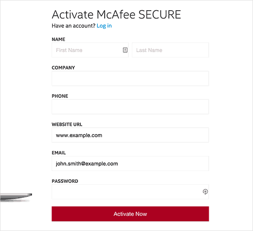 Creating your McAfee SECURE account